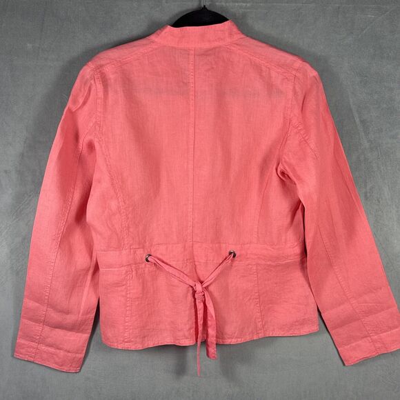 EILEEN FISHER 100% IRISH LINEN CINCH TIE BACK LIGHT WEIGHT CORAL JACKET SIZE S - Picture 2 of 6